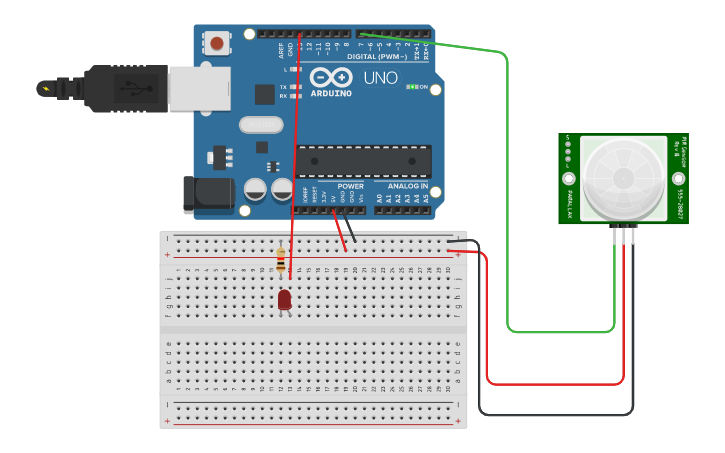 Circuit design PIR - Tinkercad