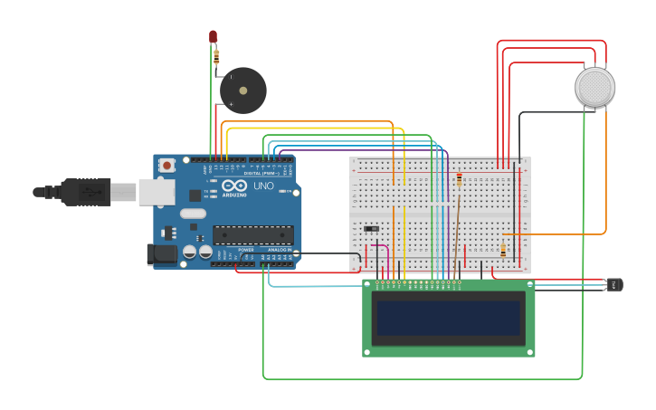 Circuit design FIRE DETECTION ALARM - Tinkercad