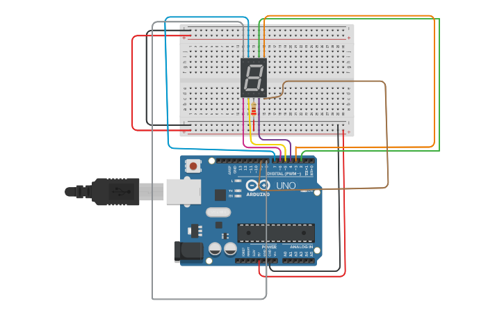 Circuit design 7 segment led - Tinkercad