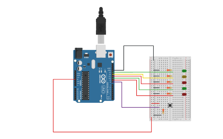 Circuit design Semaforo peatonal | Tinkercad