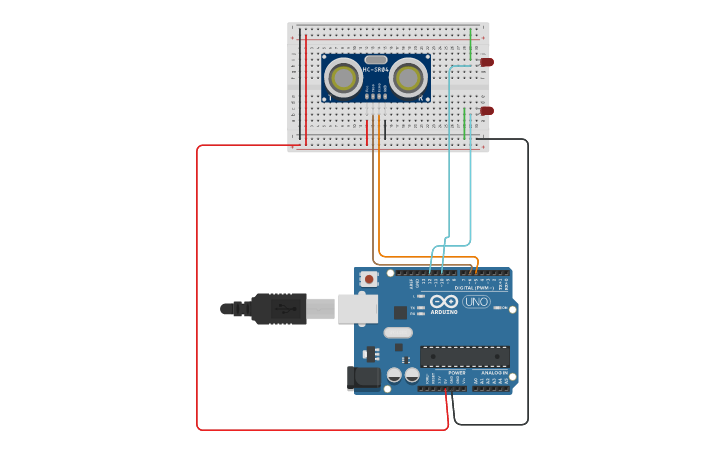 Circuit design Sensor ultrasonido | Tinkercad