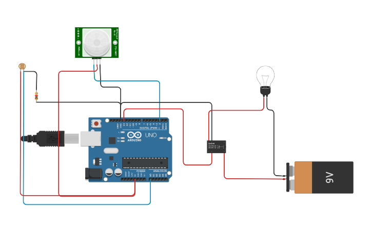 Circuit design Automation Lamp with PIR Sensor | Tinkercad