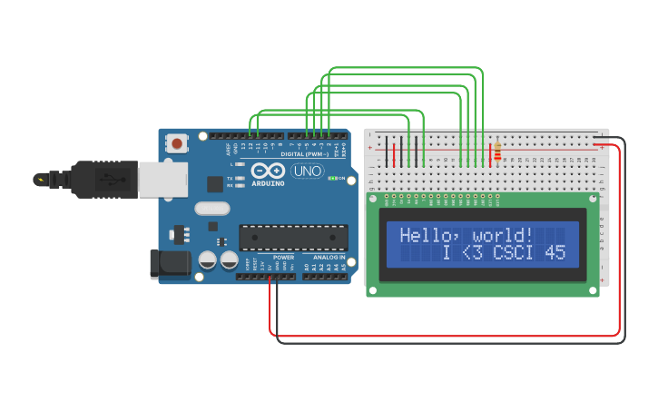 Helloworld Program Arduino Uno Lcd Circuit design Arduino LCD Hello World - Tinkercad
