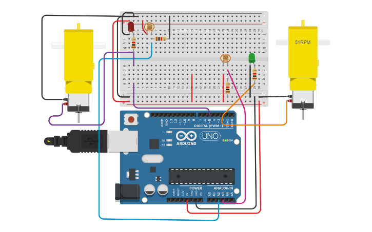 Circuit design Line Follower Robot - Tinkercad