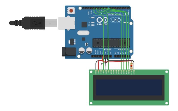 Circuit design Hello World LCD - Tinkercad