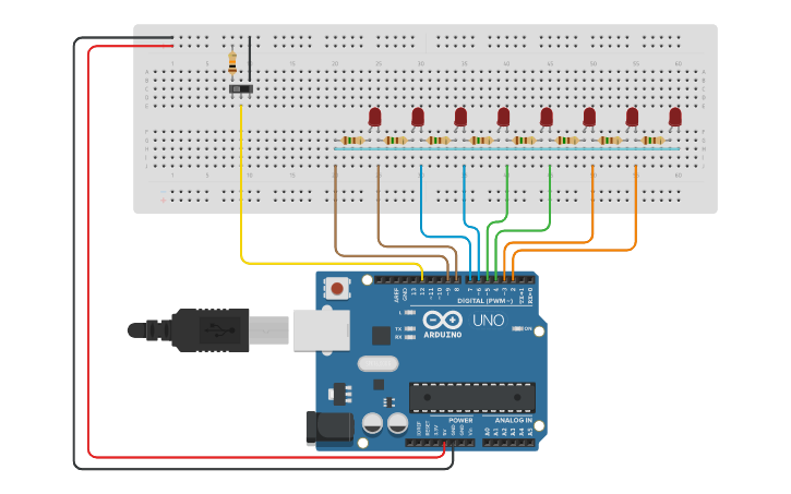 Circuit design Ethernet (LAN RJ45) cable tester with Arduino - Tinkercad