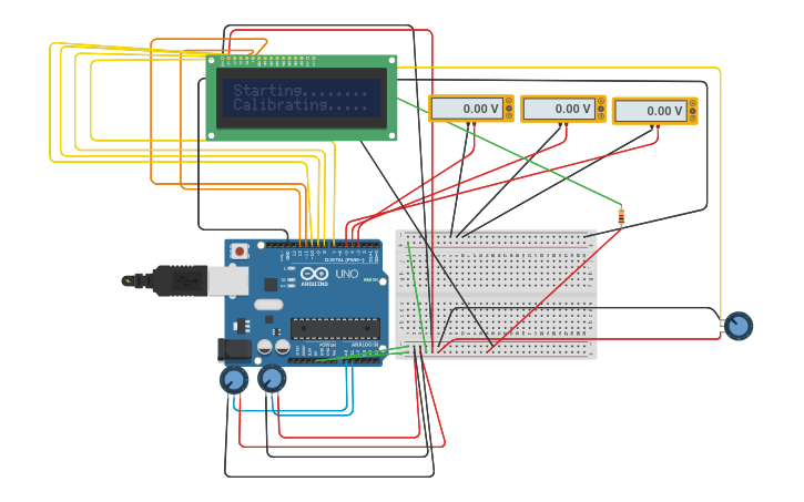 Circuit design Arduino Uno with lcd and multimeter - Tinkercad