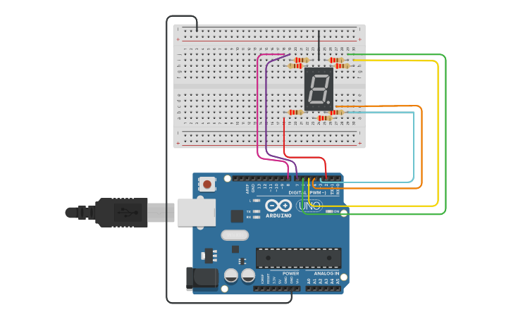 Circuit design Семисегментный индикатор - Tinkercad