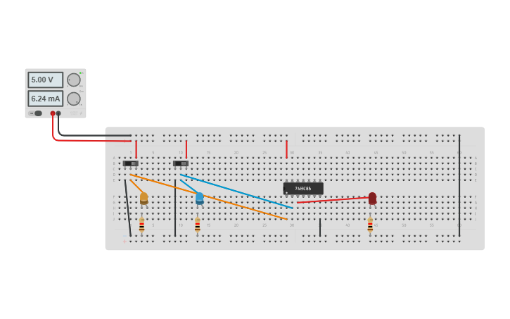 Circuit design Porta XOR - 7486 - Tinkercad