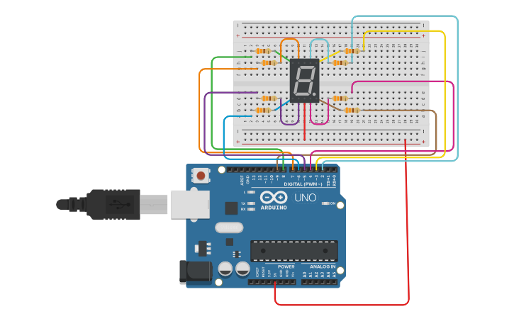 Circuit design FND 세그먼트 순차표시기 - Tinkercad