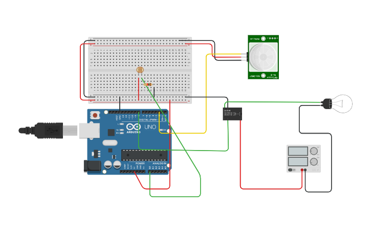 Circuit design Motion Light Detector (Security Light) - Tinkercad