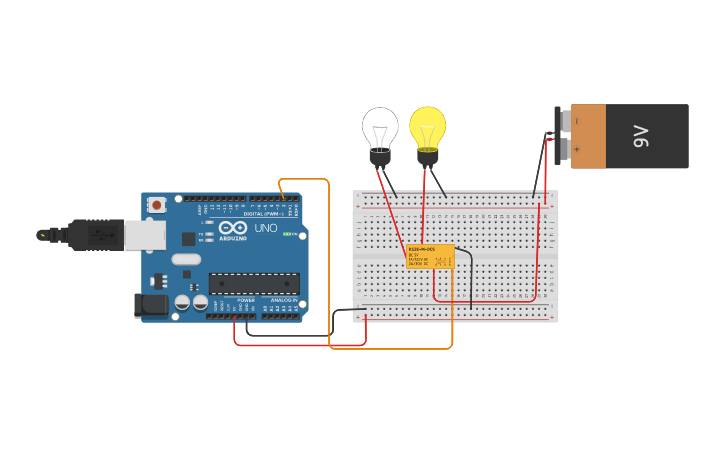 Circuit design LED 2 + Relay - Tinkercad