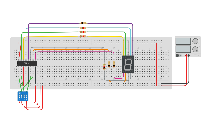 Circuit design 7-SEGMENT DISPLAY DECODER - Tinkercad