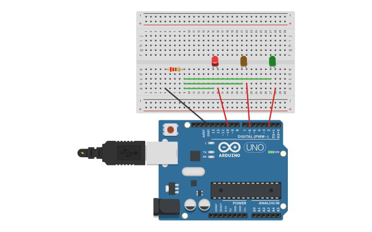 Circuit design Traffic light with Arduino by Laia | Tinkercad