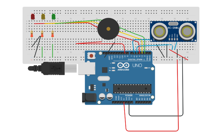 Circuit design SENSOR ULTRASONIDOS | Tinkercad