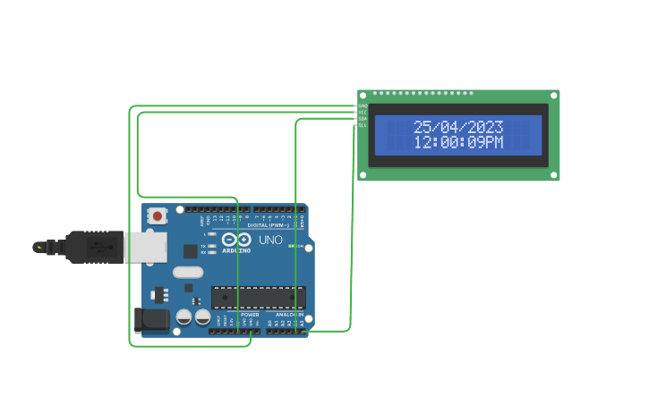 Circuit design Realtime Clock using 16*2 LCDdisplay and arduino - Tinkercad