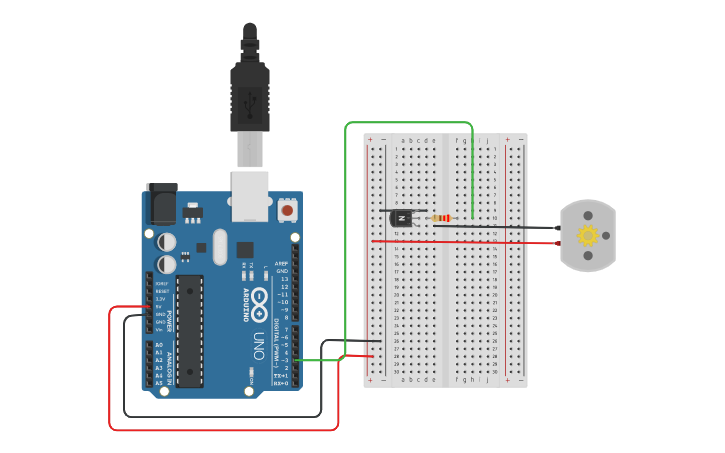 Circuit design Uso del transitor | Tinkercad