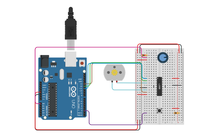 Circuit design Motor, Potentiometer and Button | Tinkercad