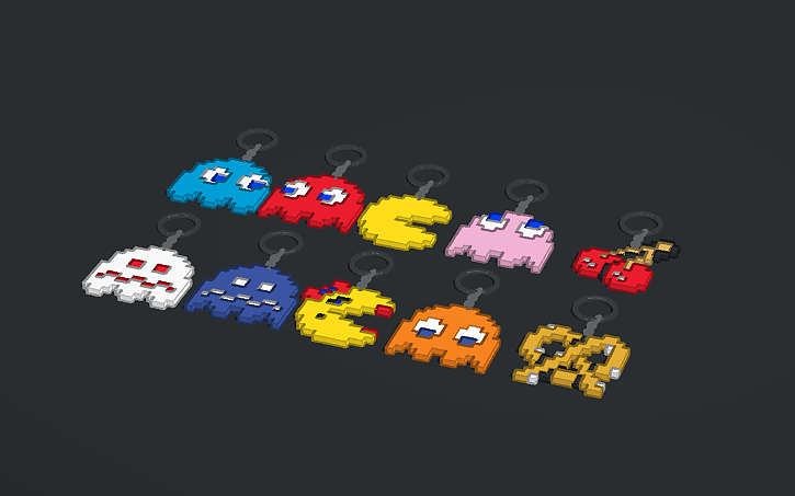 3D design PAC man and ms PAC man key chain - Tinkercad