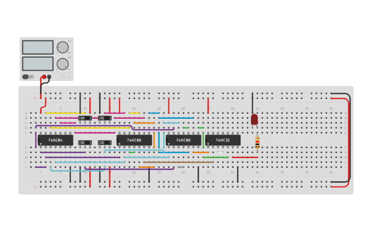 Circuit design A'BC'D + A'B'CD' + A'B'C'D' - Tinkercad