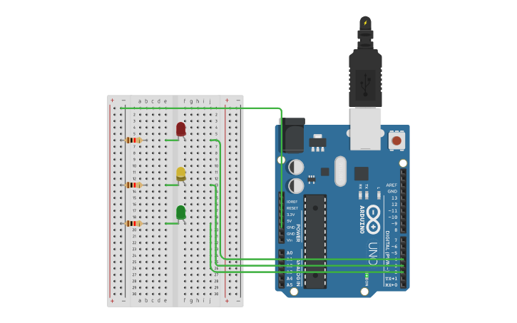 Circuit design Traffic Light With ARDUINO | Tinkercad