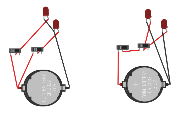 Circuit design 2 leds 2 botões | Tinkercad