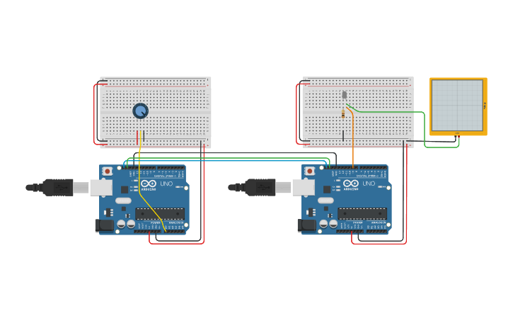 Circuit design Arduino I2C - Master(Tx) Slave(Rx) - Tinkercad