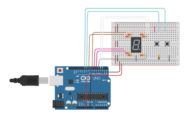 Circuit design Display 7 Segmentos Arduino - Tinkercad