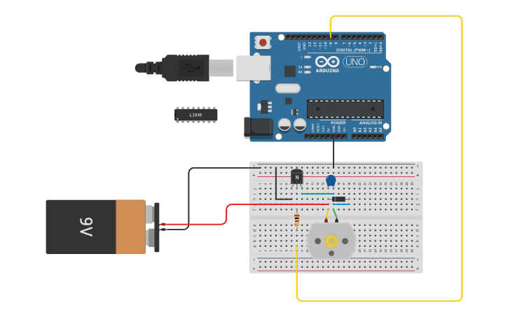 Circuit design Controle d'un moteur à courant continu | Tinkercad