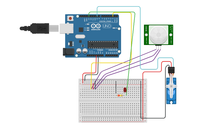 Circuit design Auto Door using PIR sensor and servo motor - Tinkercad