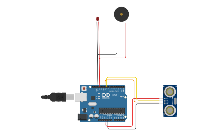 Circuit design Buzzer hit using Ultrasonic Sensor - Tinkercad