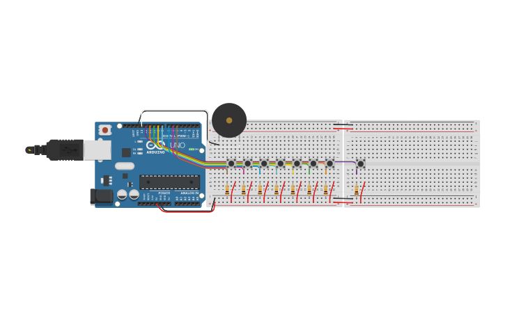 Pinano Arduino Circuit design Piano Arduino - Zacarias - Tinkercad