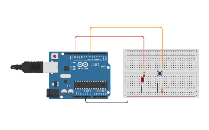 Circuit design PRACTICA 3. LED con boton - Tinkercad