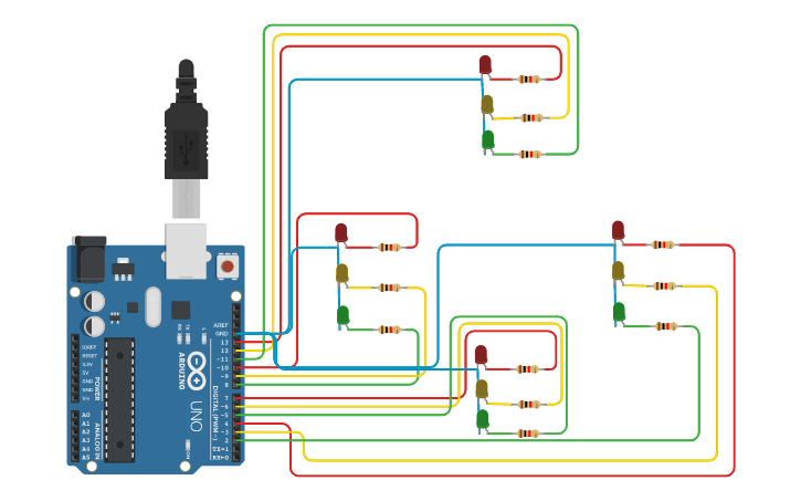 Circuit design Traffic Light System | Tinkercad