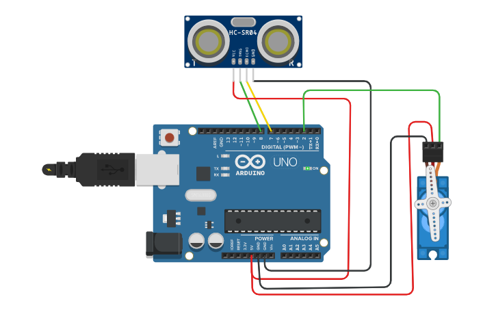 Circuit design Copy of Ultrason HC SR04 | Tinkercad