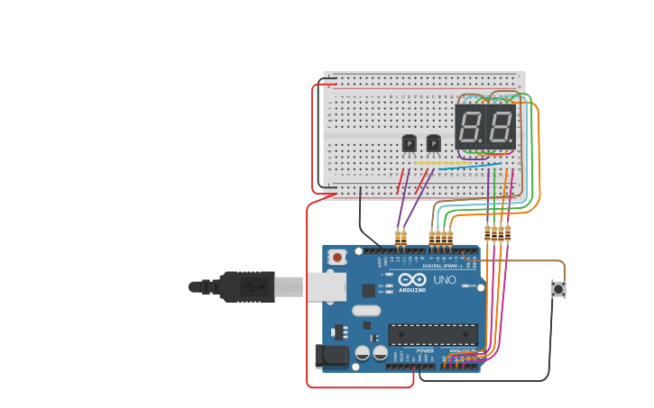 Contador Arduino Circuit design Contador de 0 a 99 con Arduino con Pulsador | Tinkercad