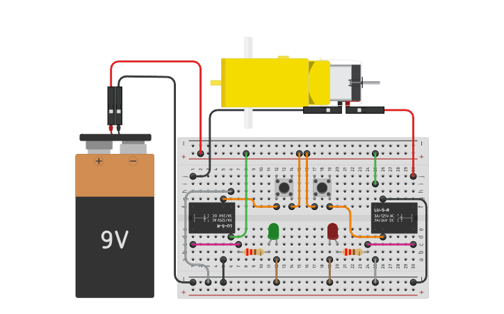 Circuit design inversor de giro con led indicador - Tinkercad