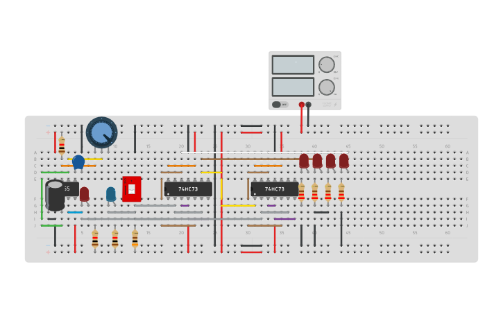 Circuit design Contador 4 bits - Tinkercad