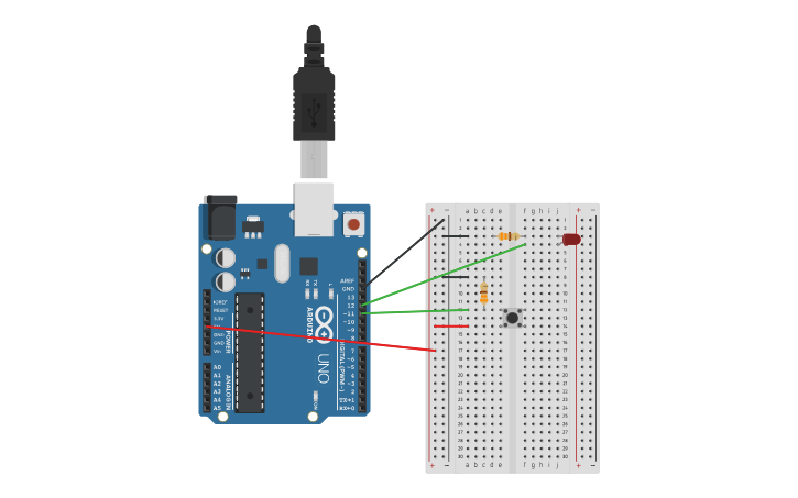 Circuit design Copy of Pulsador y LED - Tinkercad