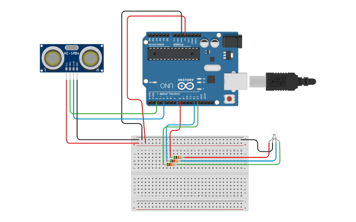 Circuit design Ultrasonic Sensor - Tinkercad