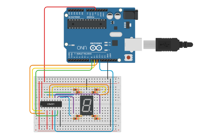 Circuit design 7 segment Task 2 | Tinkercad