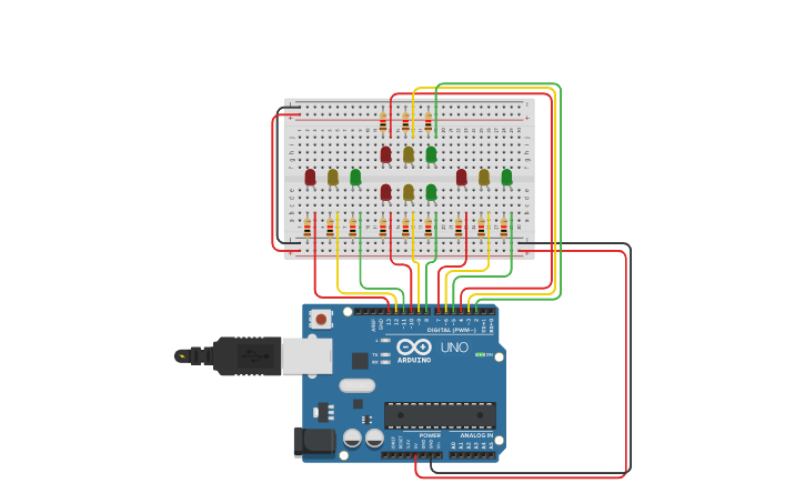Circuit design 4 Way Traffic Light | Tinkercad