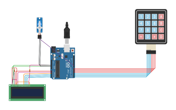 Circuit design 4x4 keypad security door lock - Tinkercad