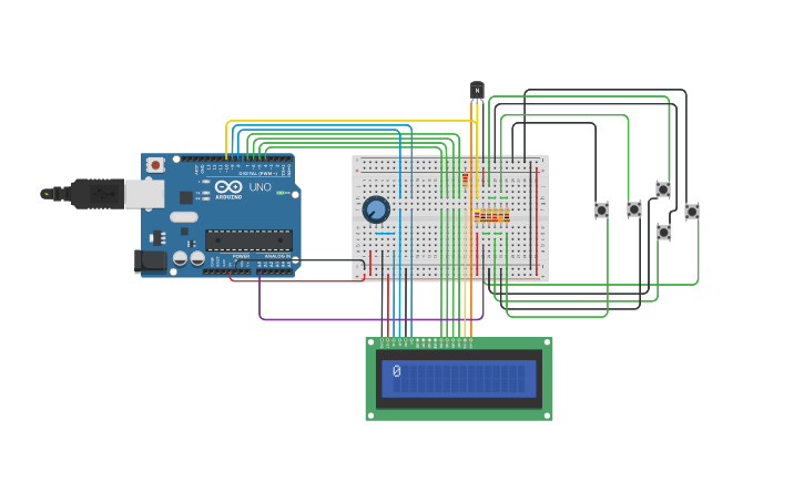 Circuit design Arduino + LCD + Buttons - Tinkercad