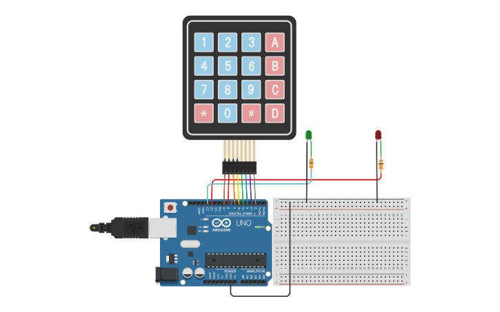 Circuit design keypad leds | Tinkercad
