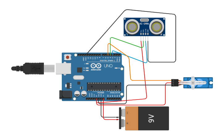 Circuit design smart dustbin - Tinkercad