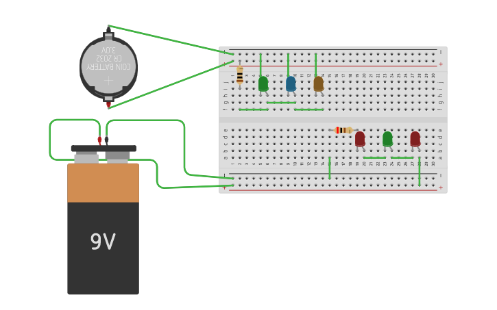 Circuit design Series and Parallel LEDs circuit - Tinkercad