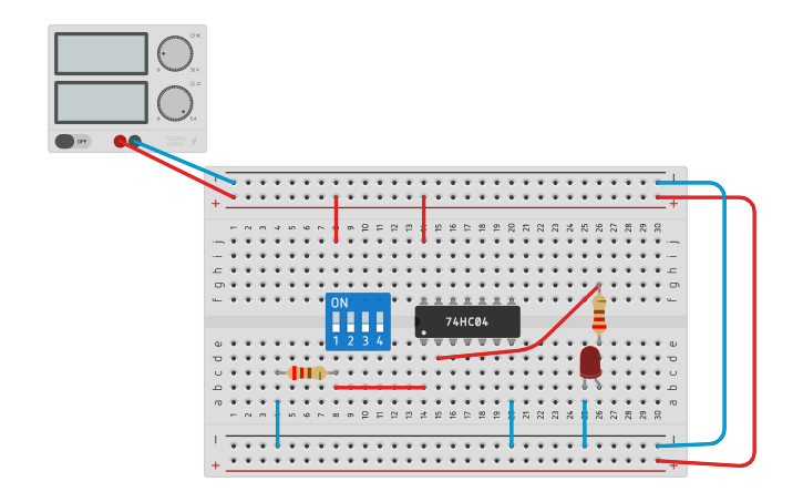 Circuit design COMPUERTA NOT - Tinkercad