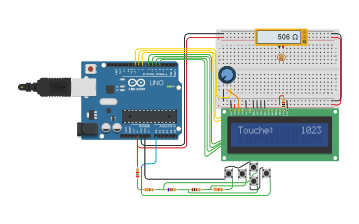 Circuit design Arduino + LCD 16x2 +Keypad Shield + PhotoRésistance ...