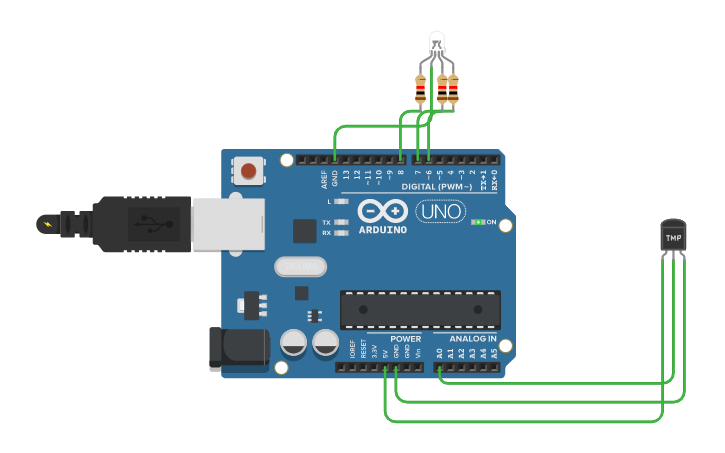 Circuit design датчик тепла. | Tinkercad